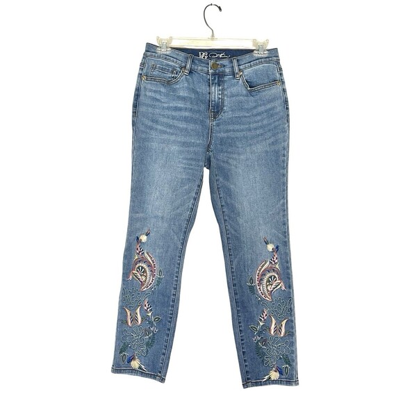 Diane Gilman Denim - DG2 Diane Gilman Embroidered Floral Paisley Stretch Skinny Ankle Jeans Womens 4P